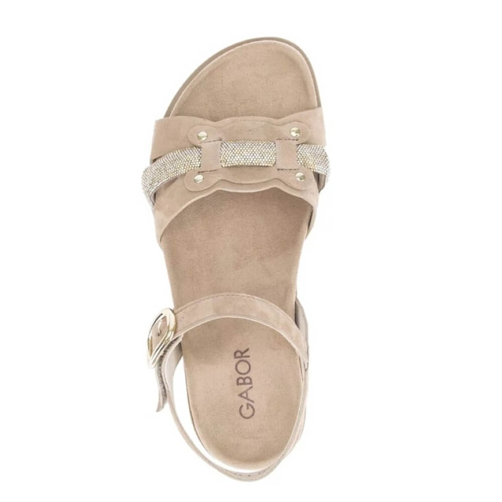 Gabor Beige sandal with a buckle and embellishments on a white background