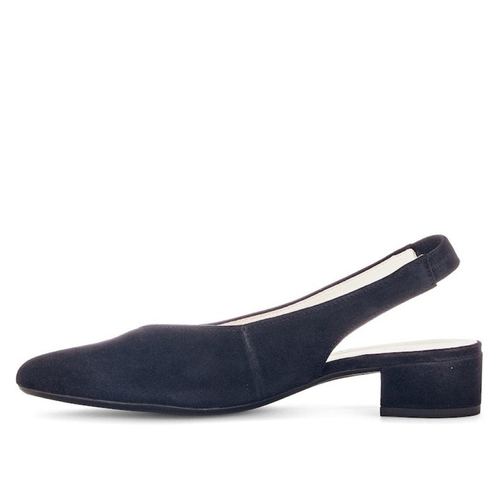 Gabor Navy blue suede slingback shoe on a white background