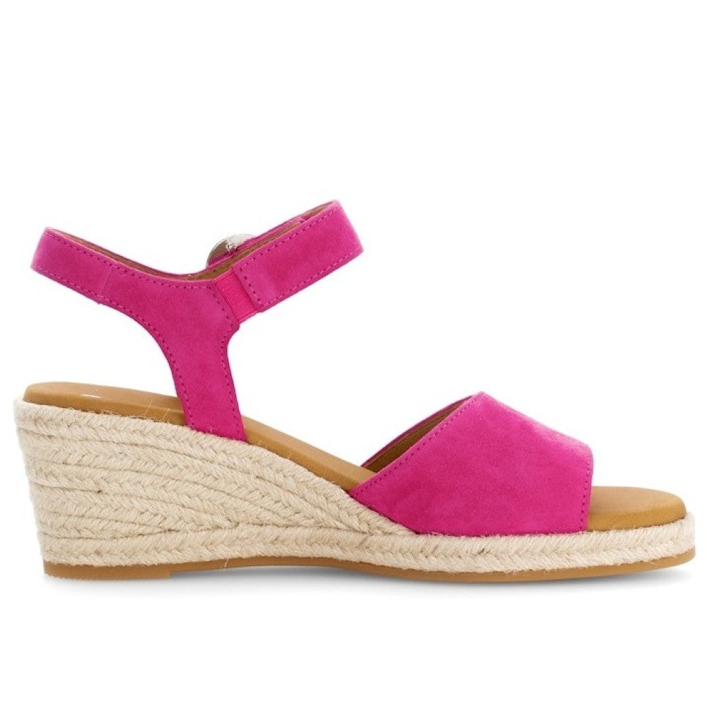 Gabor Pink wedge sandal with espadrille sole on a white background