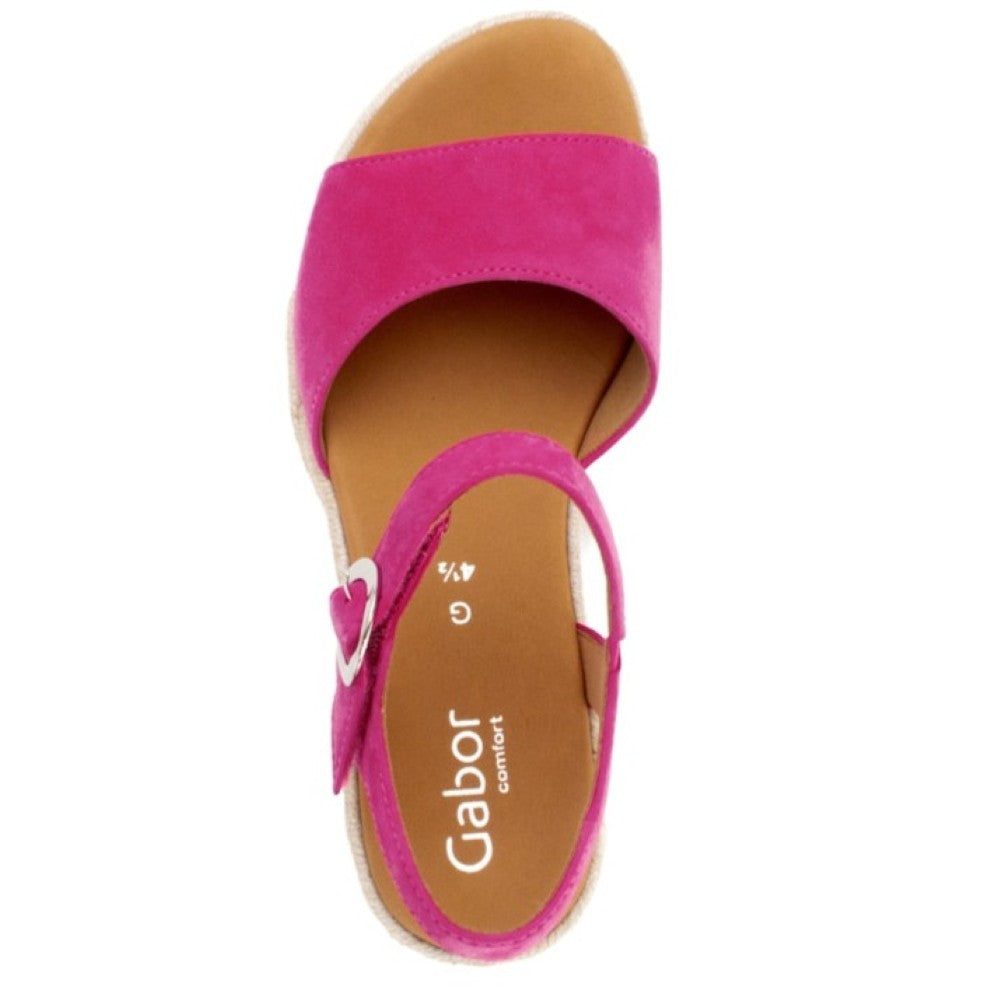 Gabor Pink wedge sandal with espadrille sole on a white background