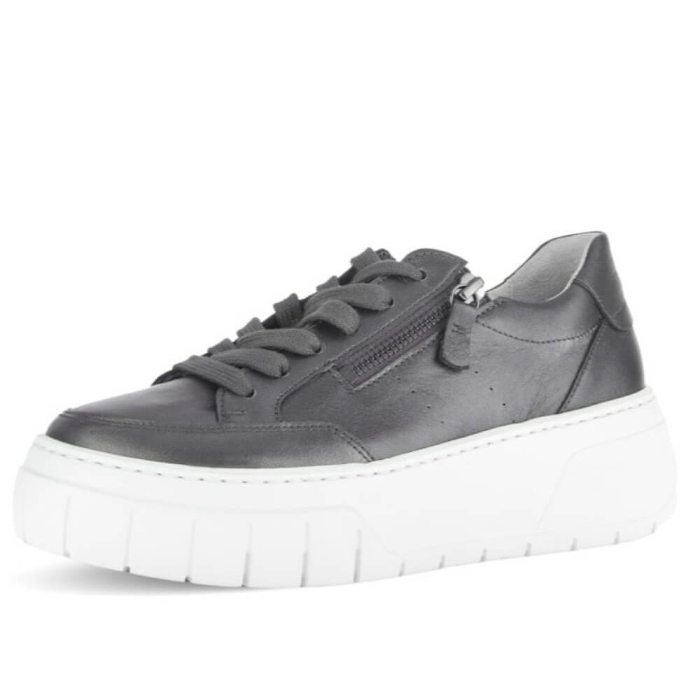 Silver Gray sneaker with white sole Gabor Rivazza Platform Leather Trainer 73.220 Dark Silver