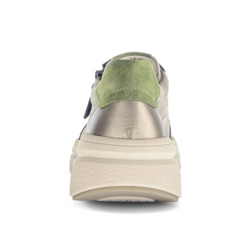 Gray and green sneaker on a white background Gabor Romance Leather Trainer 73.373 Olive Green