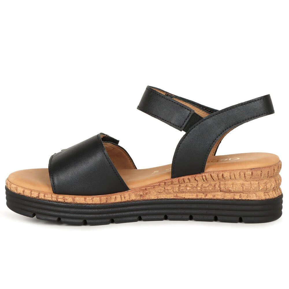 Gabor Black sandal with cork sole on a white background