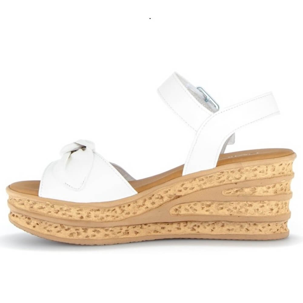 Gabor Latte White Wedge Sandals on a white background
