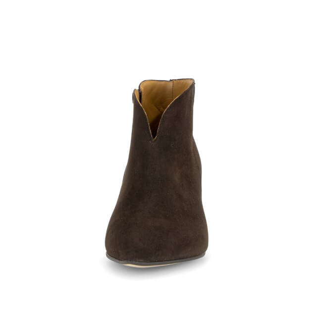 A Gabor dark brown suede ankle boot shown from a rear three-quarter view on a clean white background.