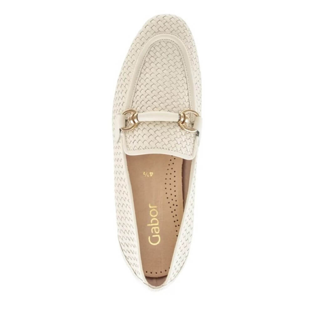Gabor cream-colored woven loafers on a white background
