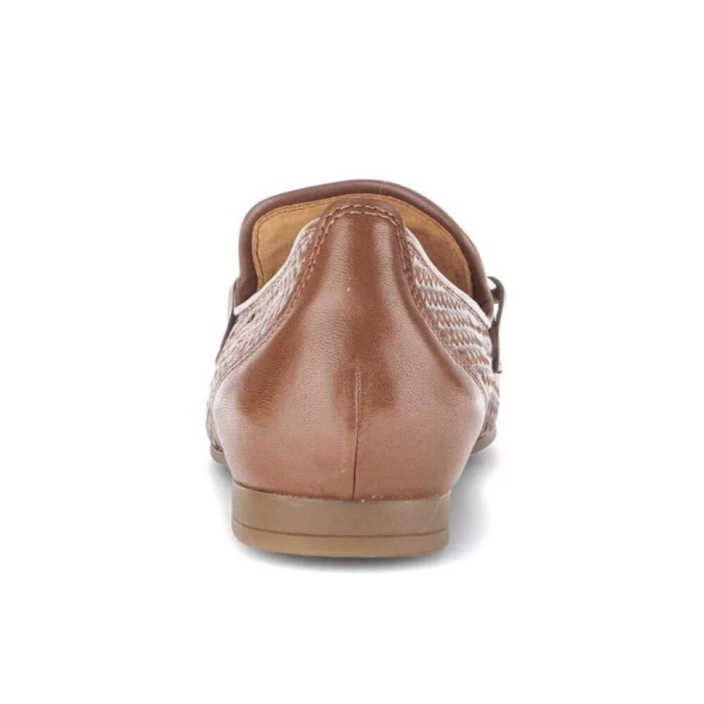 Gabor Brown loafer shoe with a gold buckle on a white background