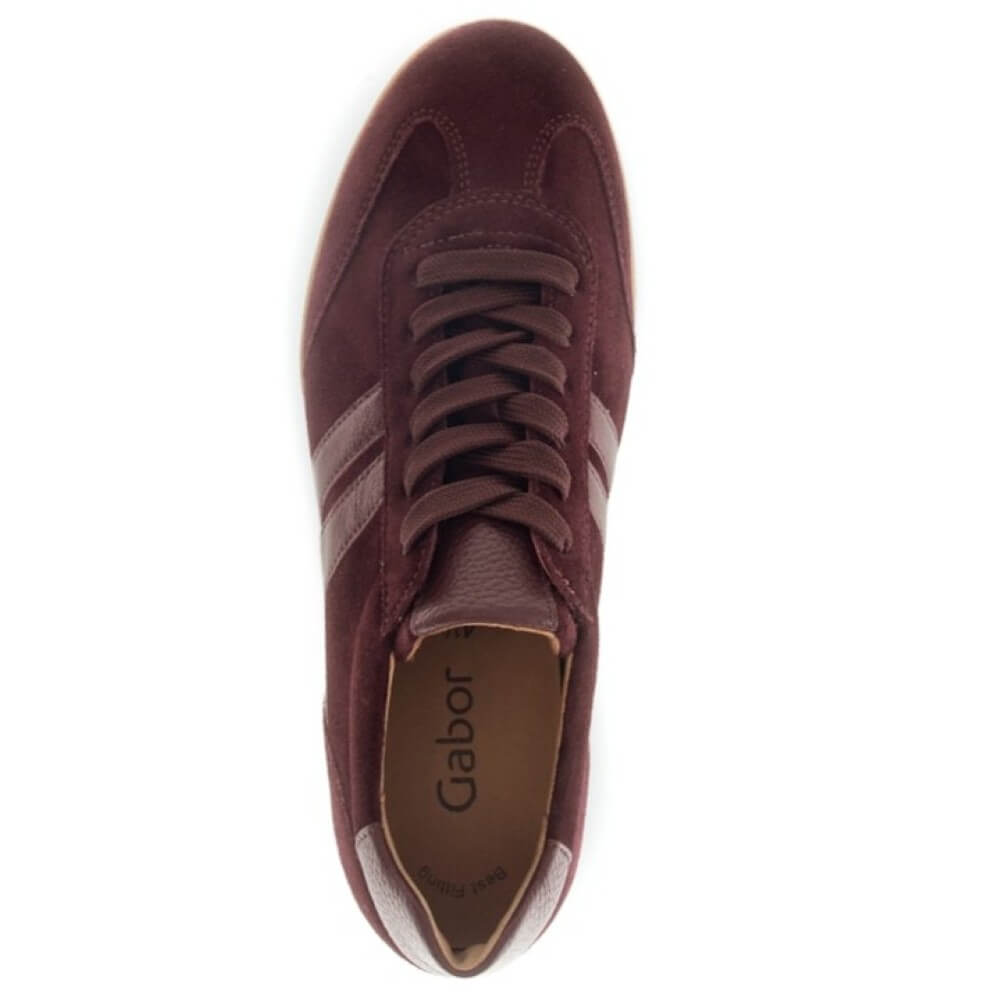 Maroon sneaker with a beige sole on a white background Gabor West Leather Trainer 73.300-MULBERRY