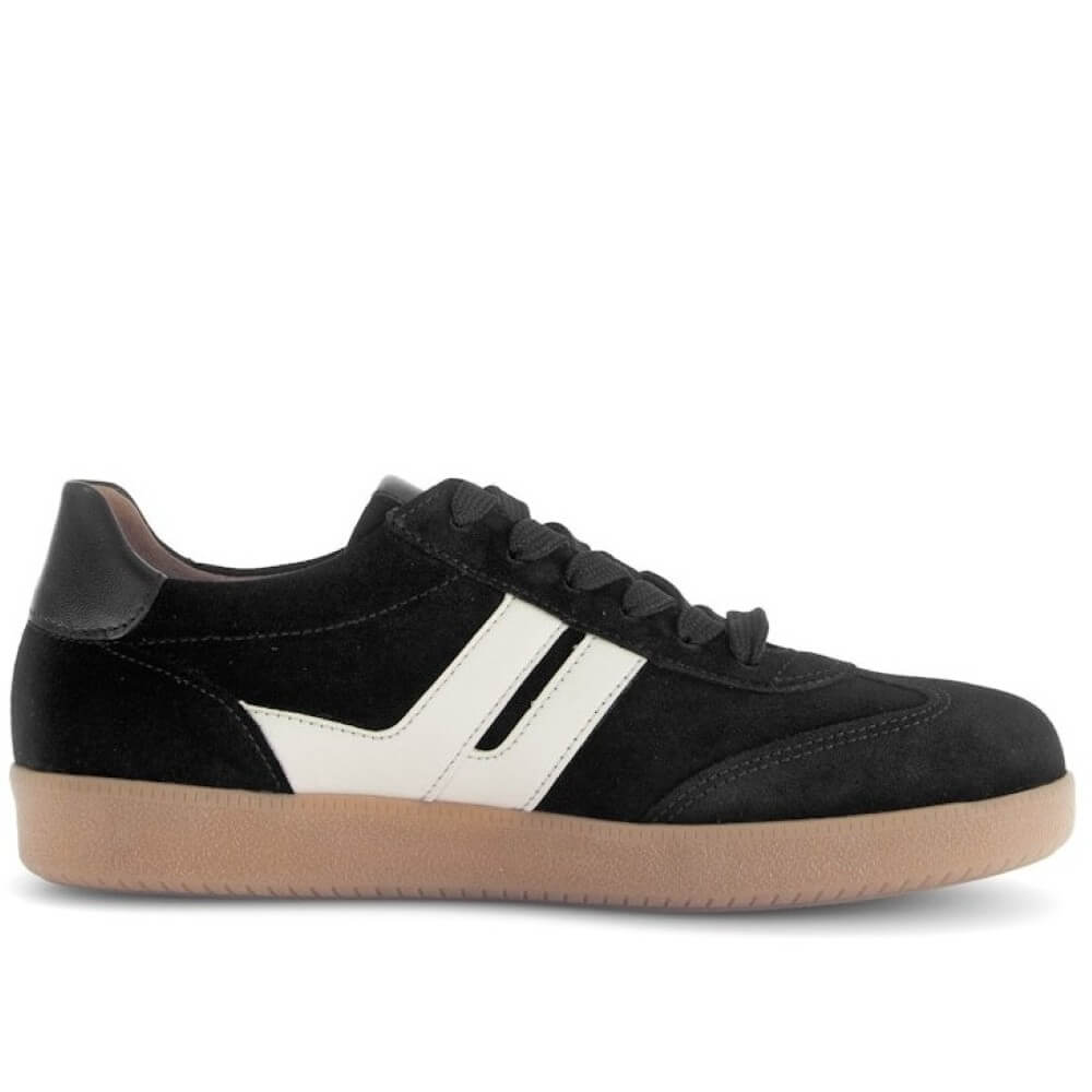 Black sneaker with a white stripe on a white background Gabor West Leather Trainer 73.300-BLACK