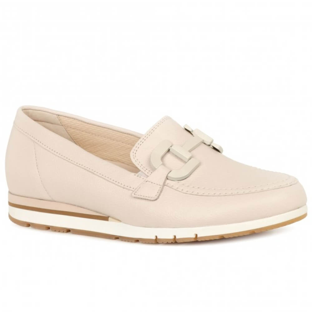Beige loafer shoe on a white background