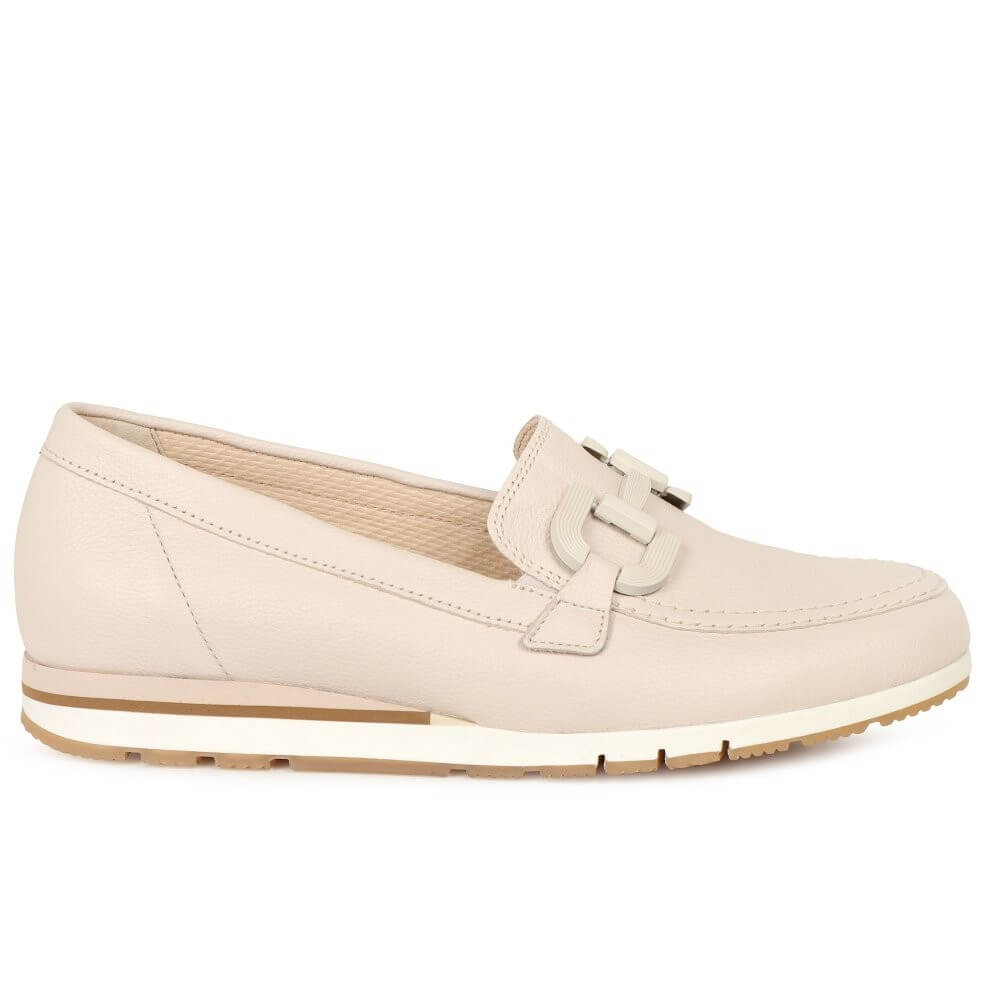 Beige loafer shoe on a white background