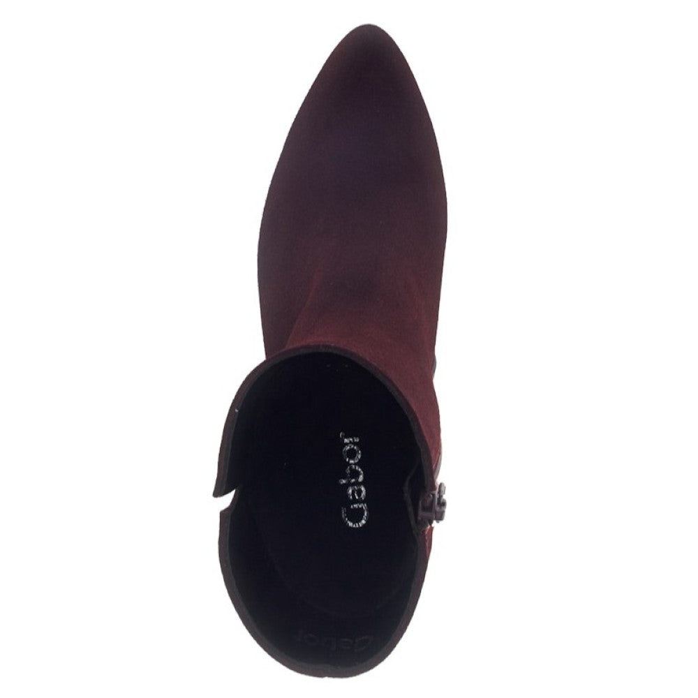 Maroon ankle boot with a zipper on a white background Gabor Dial Suede Ankle Boots 75.701 Mulberry