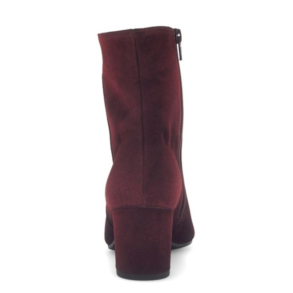 Maroon ankle boot with a zipper on a white background Gabor Dial Suede Ankle Boots 75.701 Mulberry