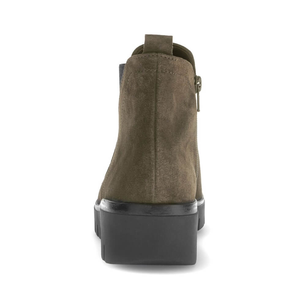 Green Chelsea boot with black sole on a white background Gabor Dublin 72.061 Suede Ankle Boots combine classic Chelsea