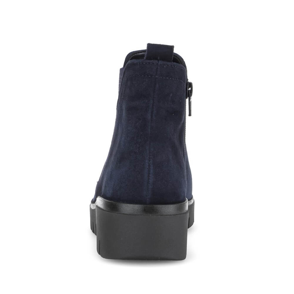 Navy blue ankle boot with a black sole on a white background Gabor Dublin 72.061 Suede Ankle Boots combine classic Chelsea