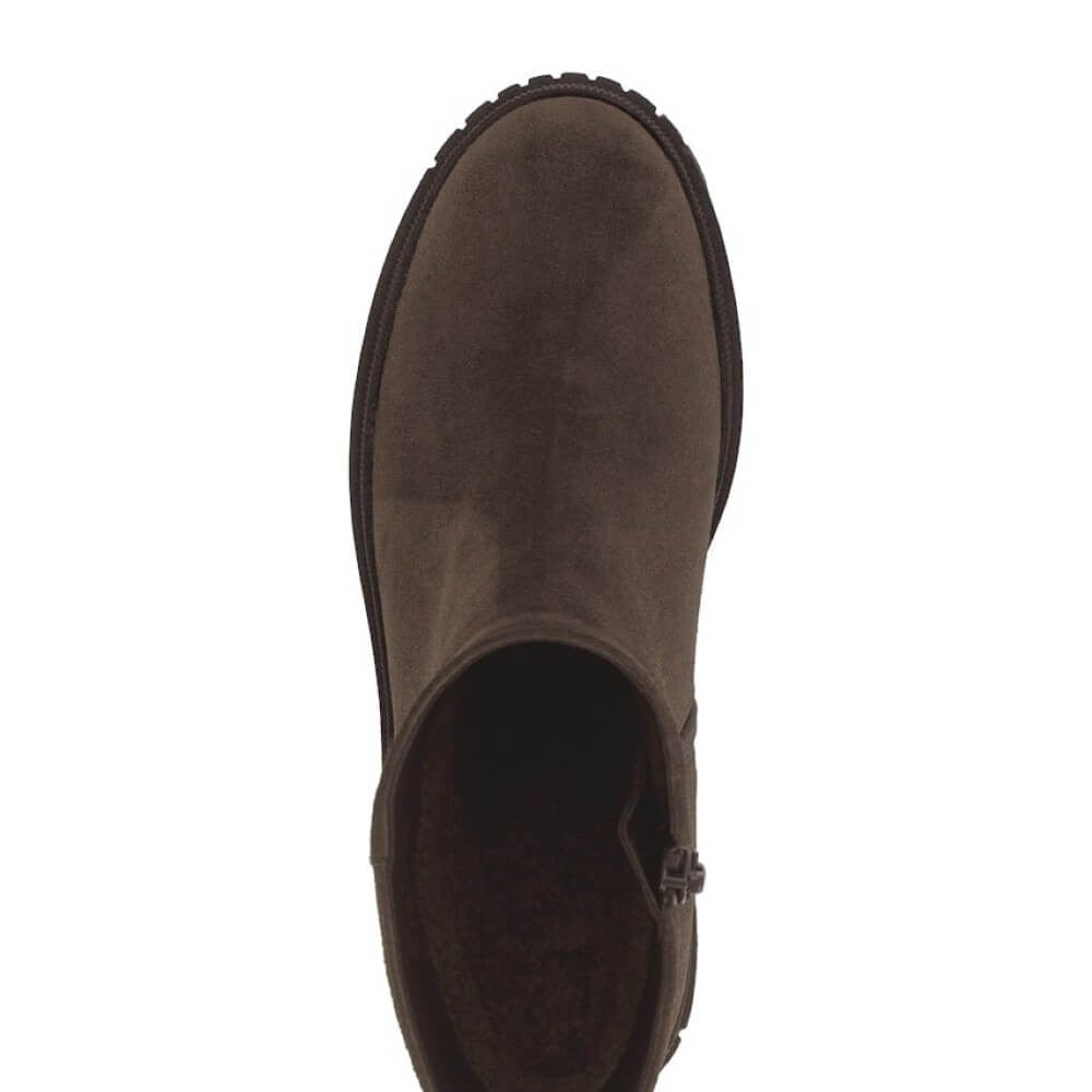Brown suede ankle boot on a white background