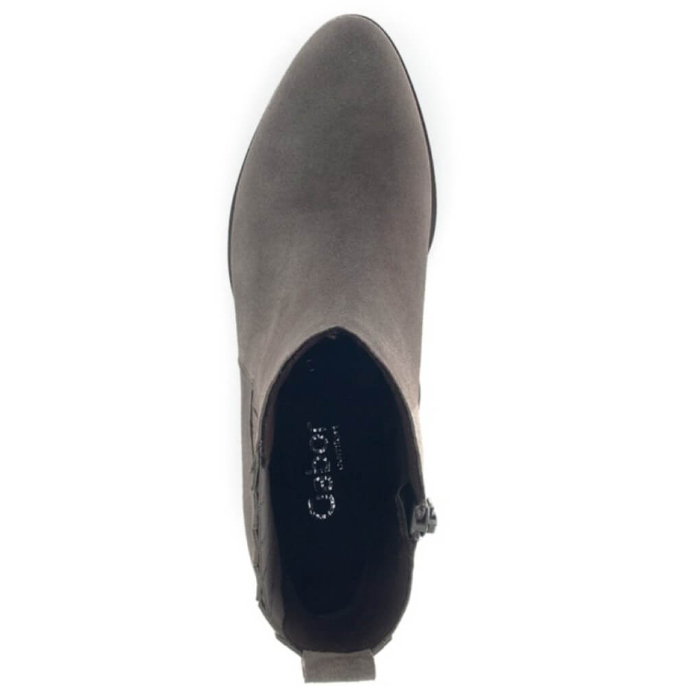 Western Style Gray suede ankle boot on a white background Gabor Kristin 76.682 Taking inspiration from Western designs