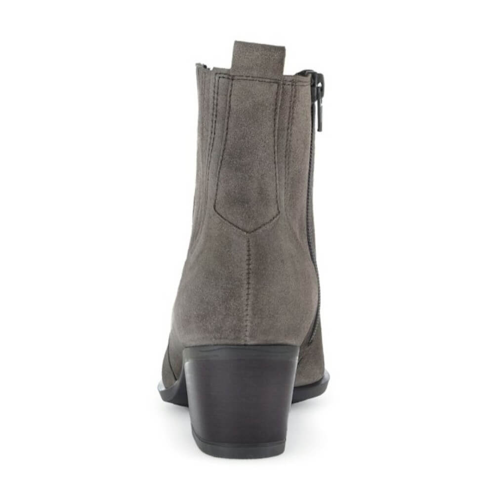 Western Style Gray suede ankle boot on a white background Gabor Kristin 76.682 Taking inspiration from Western designs