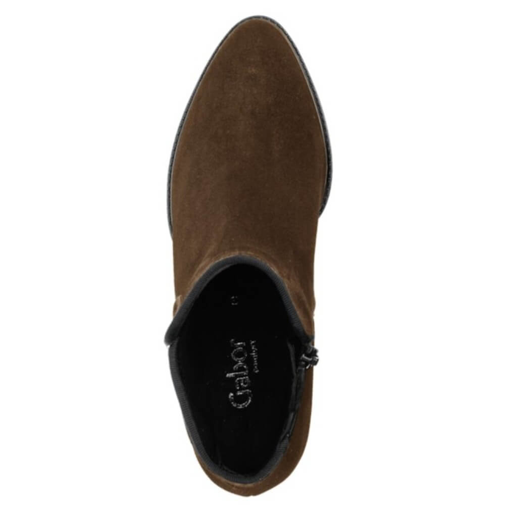 Brown suede ankle boot with a block heel on a white background Gabor Robina 72.990 Suede Ankle Boots Whiskey