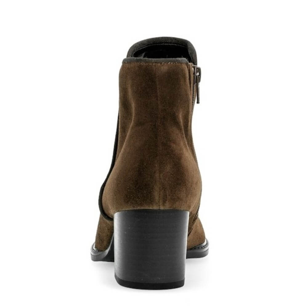 Brown suede ankle boot with a block heel on a white background Gabor Robina 72.990 Suede Ankle Boots Whiskey