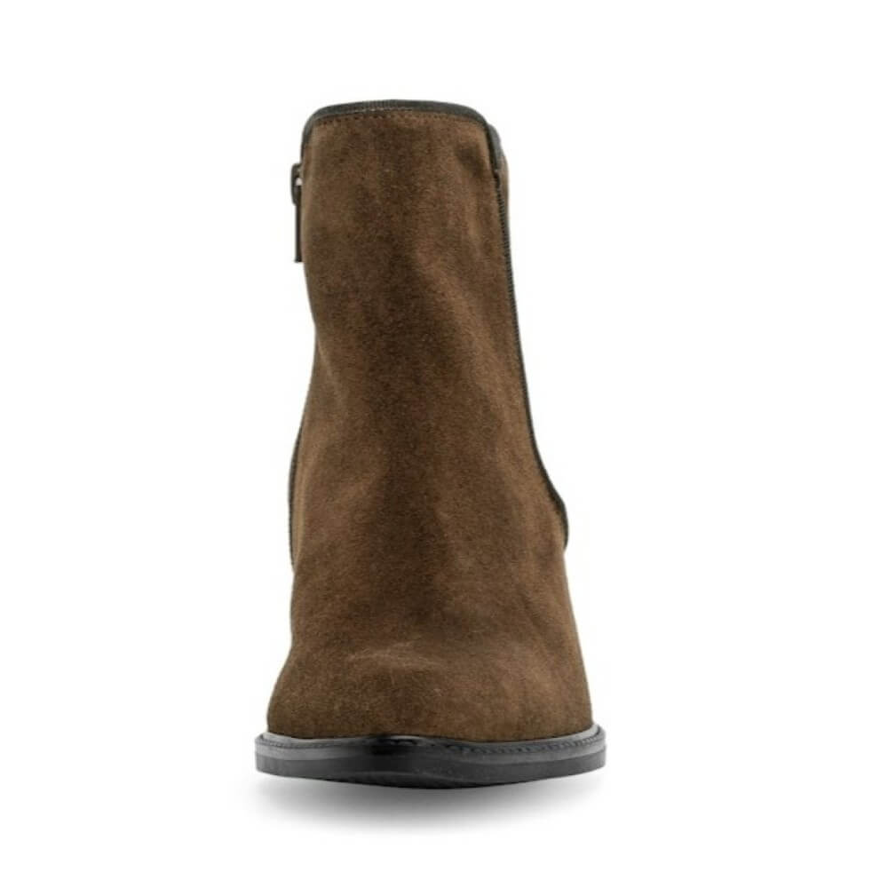 Brown suede ankle boot with a block heel on a white background Gabor Robina 72.990 Suede Ankle Boots Whiskey