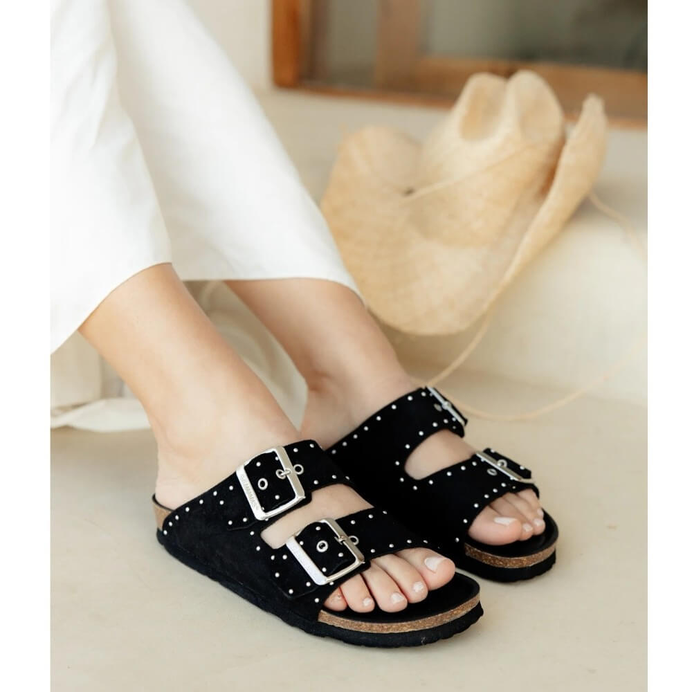 Genuins Honolulu Suede Leather Sandals G105592 Black