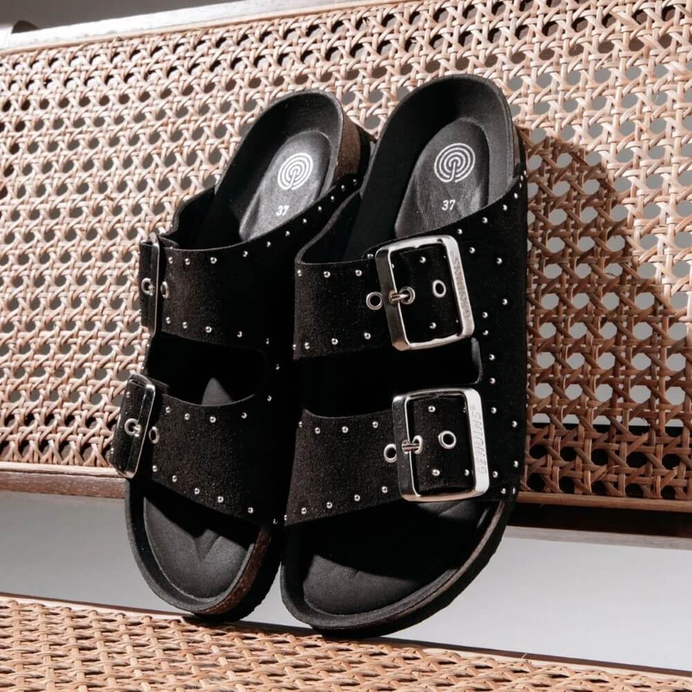 Genuins Honolulu Suede Leather Sandals G105592 Black
