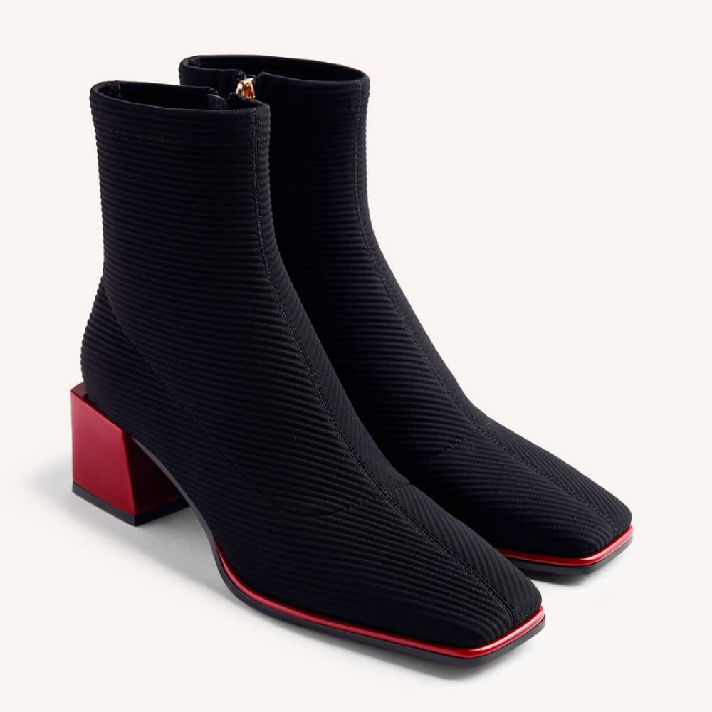 Gioseppo 80683 Black Sock-Style Ankle Boots Red Heel