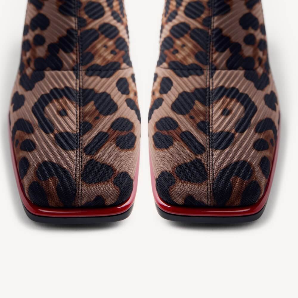 Gioseppo 80683 Leopard Print Sock-Style Ankle Boots Red Heel