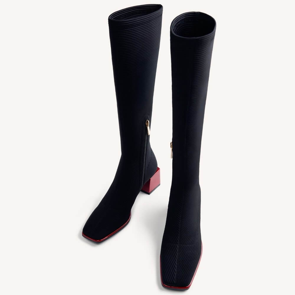 Gioseppo 80684 Black Elastic Knee High Sock Style Boots