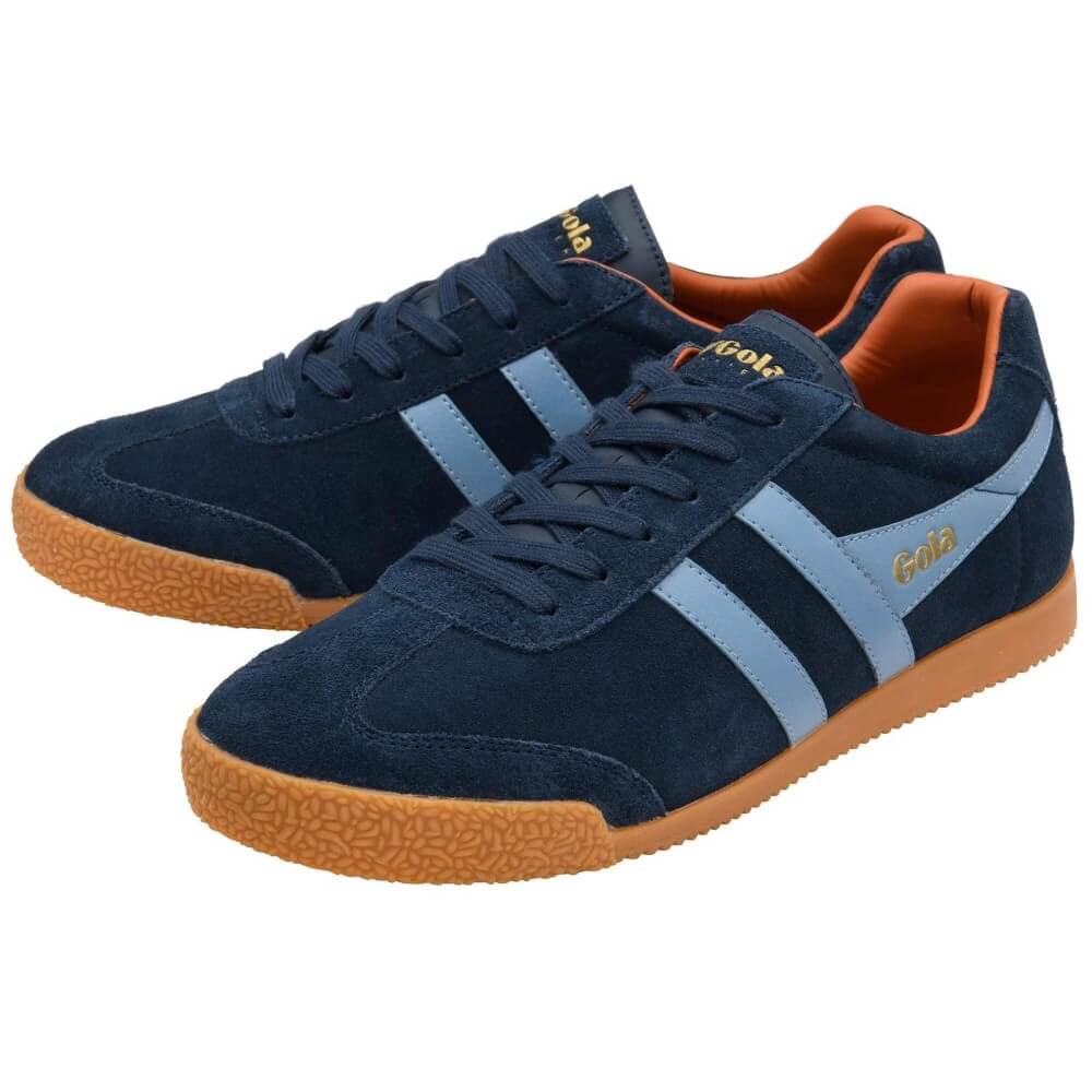 Gola Harrier Navy blue sneakers with brown sole on a white background