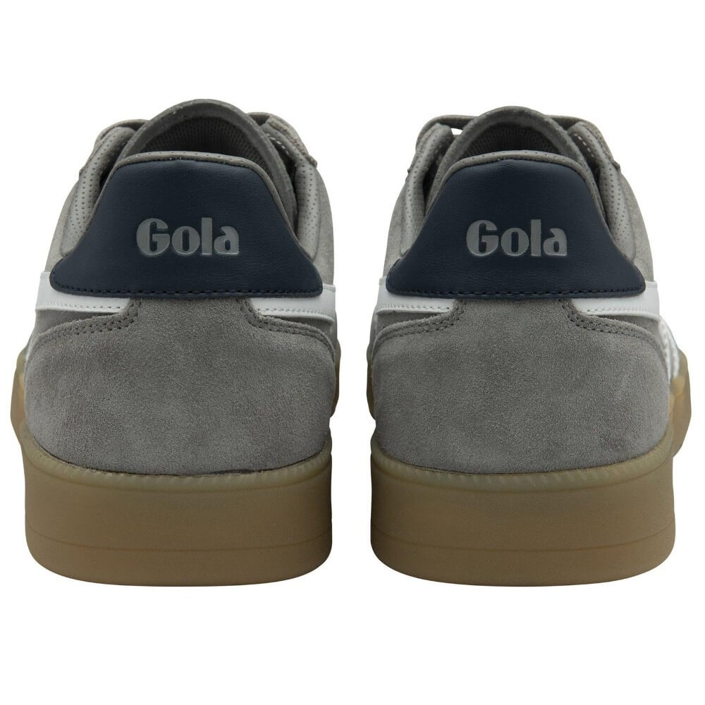 Gray Gola sneakers with brown soles on a white background