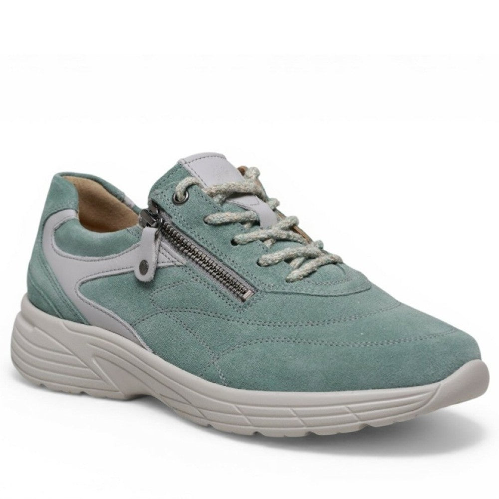 Hartjes Mint Green Suede Laced shoe with zipper