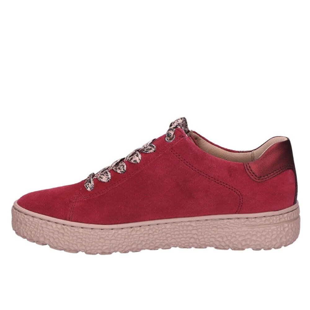 Red sneaker with patterned laces on a white background Hartjes Phil 162.1401 H-Fit Lace-up Red