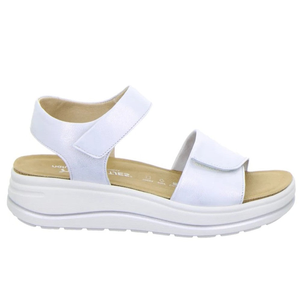Hartjes Silver Leather Velcro Sandal with a white sole