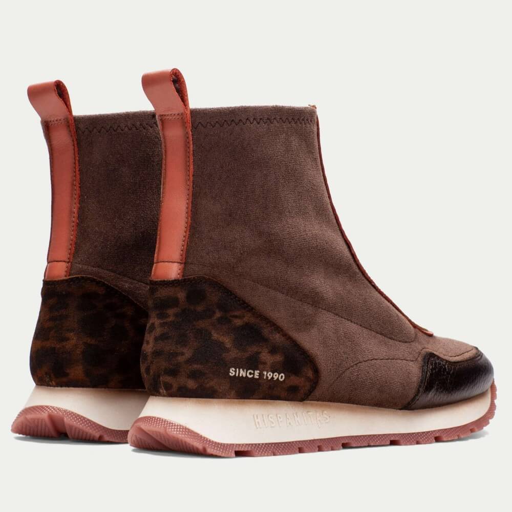 Brown ankle boot with leopard print patch on a white background Hispanitas Kansas HI254354 ankle boot