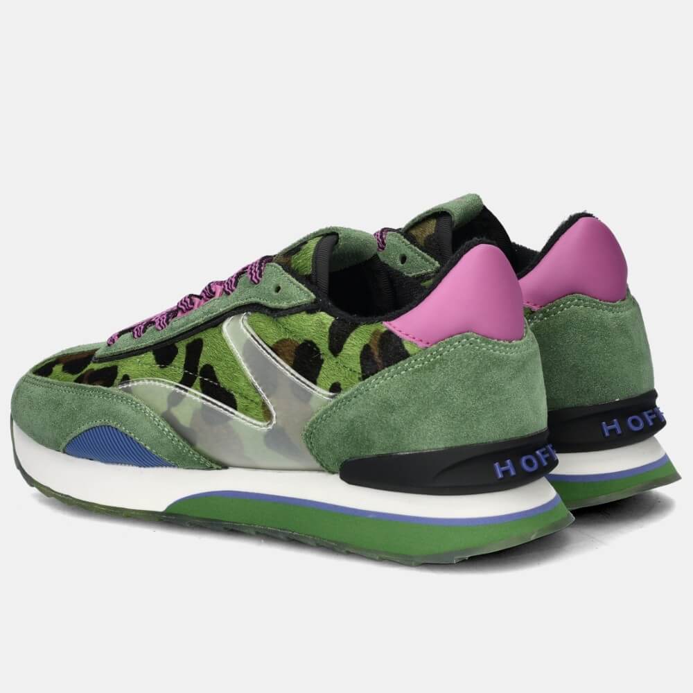 Green sneaker with leopard print and purple laces on a white background Hoff Art Sneakers in Green Animal Print