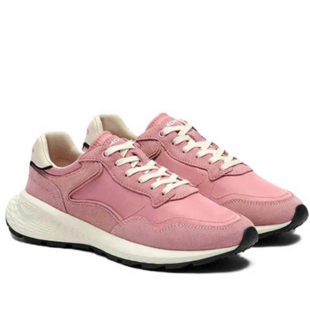 Pink sneakers with a white sole on a white background