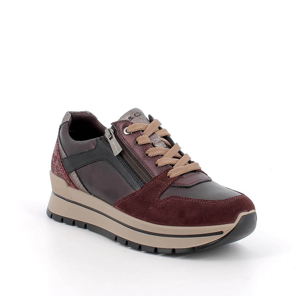 Burgundy multicoloured leather sneakers