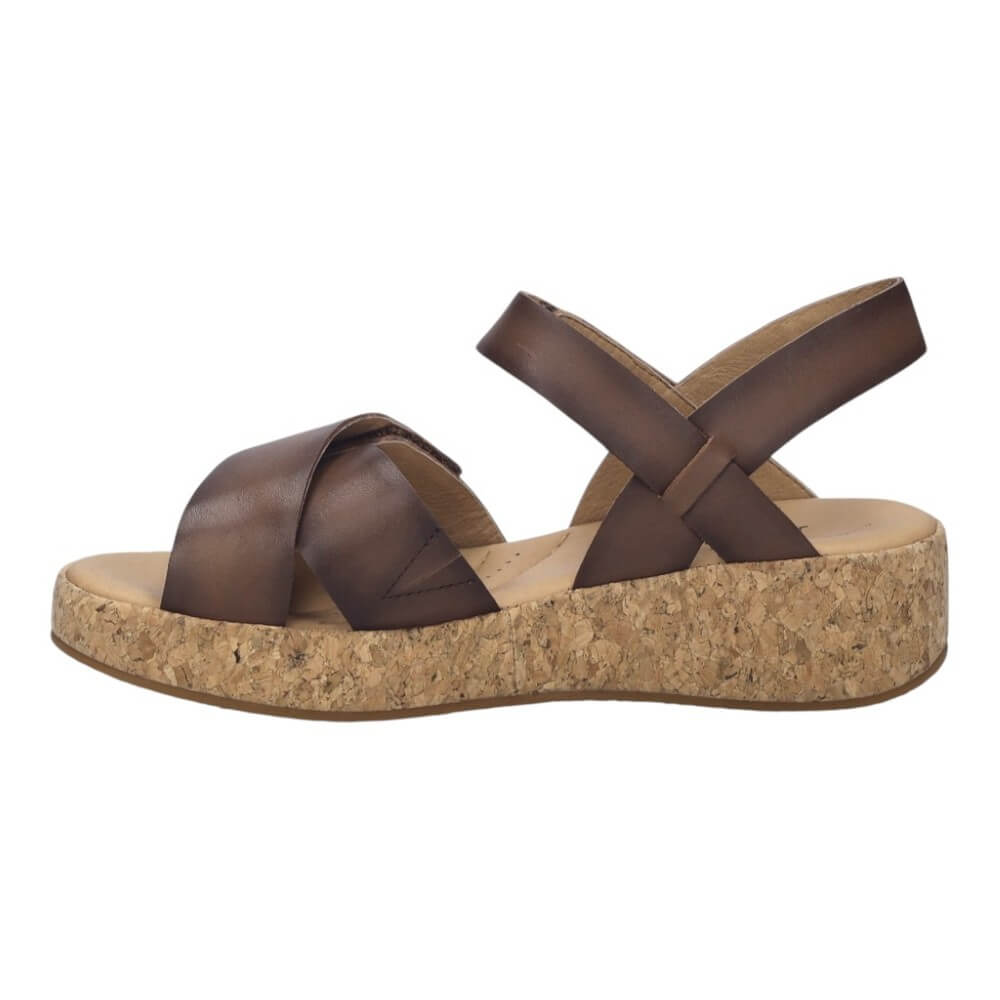 Josef Seibel Brown Leather sandal with cork sole on a white background