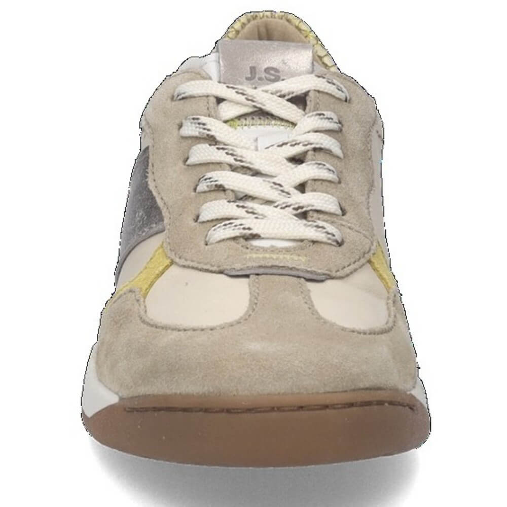 Josef Seibel Beige and brown sneaker with yellow accents on a white background