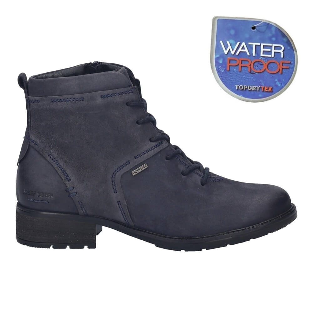 Josef Seibel Kate 52 Waterproof Ocean Navy Leather Ankle Boot