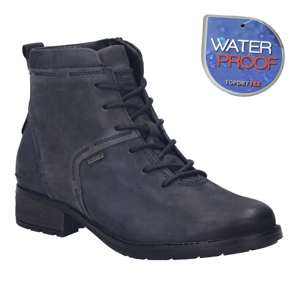 Josef Seibel Kate 52 Waterproof Ocean Navy Leather Ankle Boot