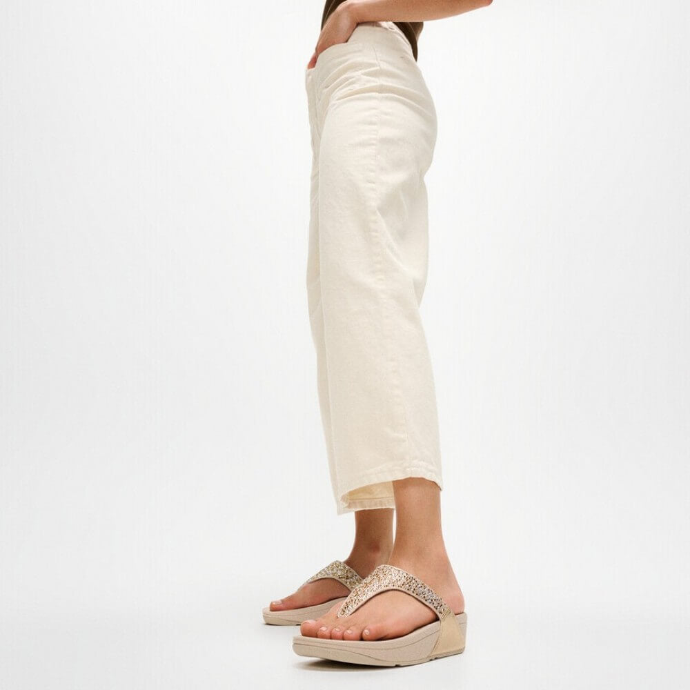 Fitflop Lulu Crystal Mix Metallic Toe-Post Sandals Platino
