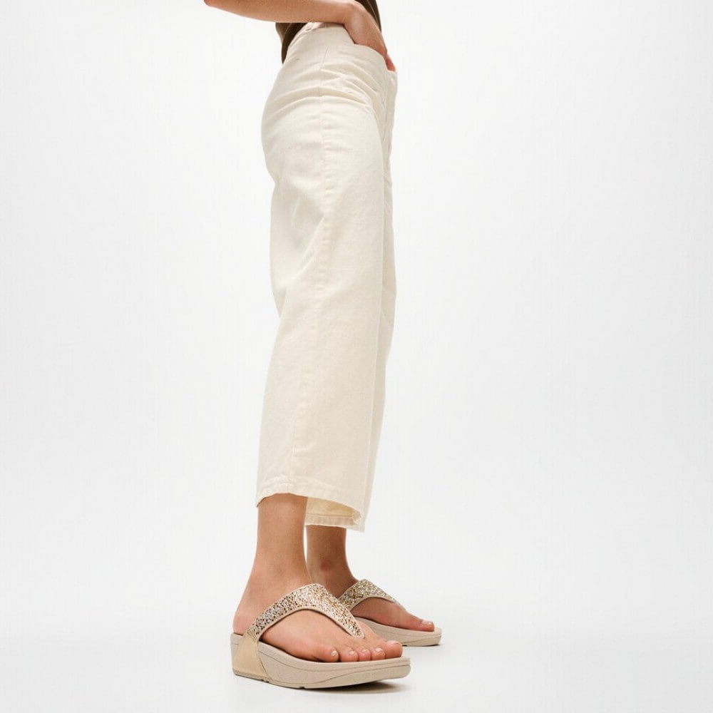 Fitflop Lulu Crystal Mix Metallic Toe-Post Sandals Platino