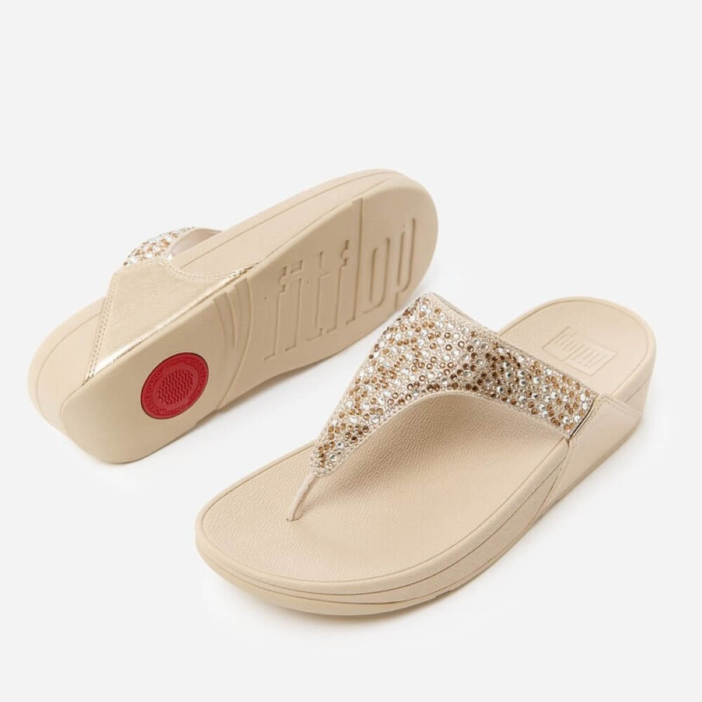 Fitflop Lulu Crystal Mix Metallic Toe-Post Sandals Platino