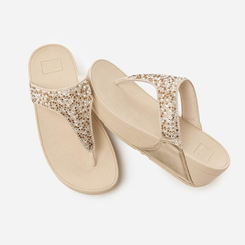 Fitflop Lulu Crystal Mix Metallic Toe-Post Sandals Platino