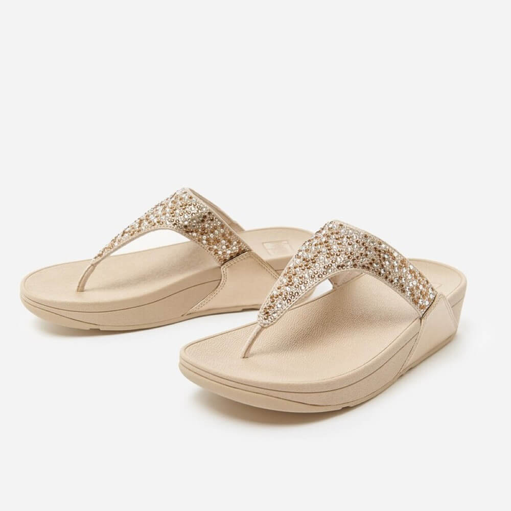 Fitflop Lulu Crystal Mix Metallic Toe-Post Sandals Platino
