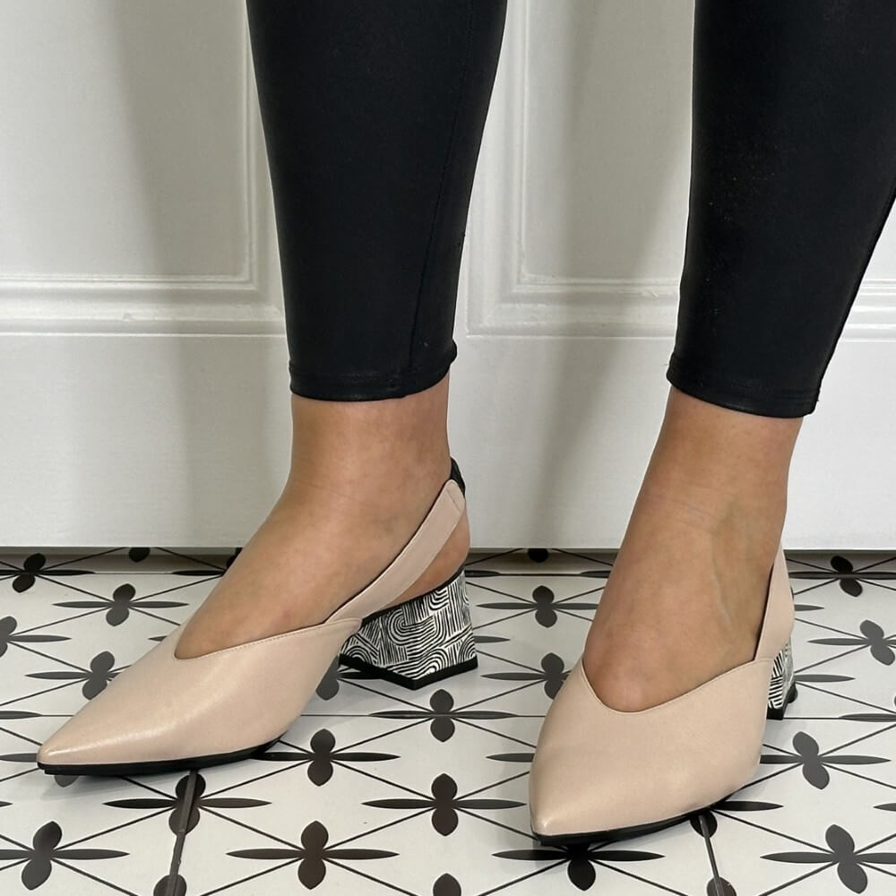 Lodi Chista slingback block heel pumps in leather.