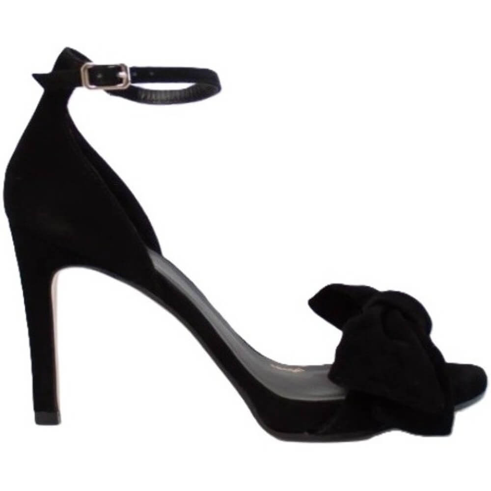 Black high-heeled shoe with a knot detail and an ankle strap on a white background Lodi INGAL Heels-BLACK